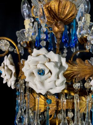 Chandelier with White Roses and Blue Drops, Murano, 1950s-OVO-1235197