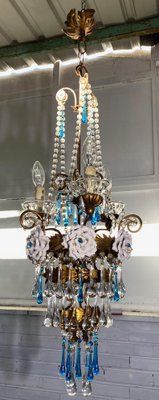 Chandelier with White Roses and Blue Drops, Murano, 1950s-OVO-1235197