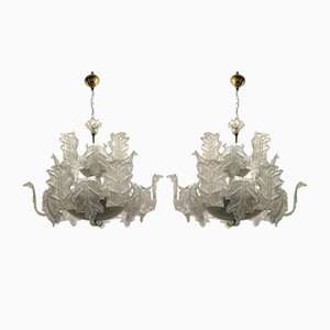 Chandeliers in Murano Frosted Glass from Sylcom Murano Venice, 1960s, Set of 2-JJC-2033729