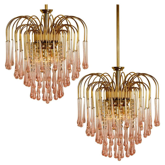 Chandeliers with Murano Pink Glass in the style of Venini, Italy, 1970s, Set of 2