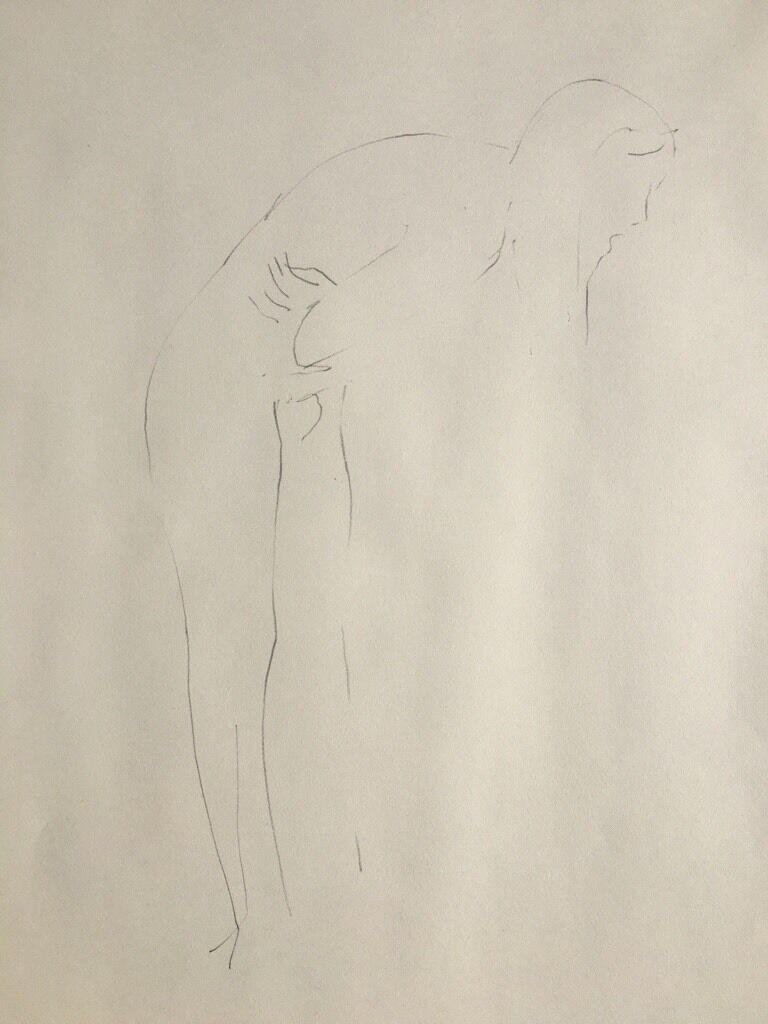 Chantal Wengler, Man Hunched, 1990, Pencil