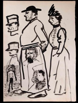 Characters, Drawing in Black Marker, Early 20th-Century-ZCI-1353524