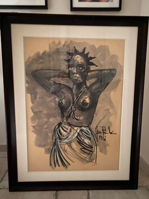 Charcoal Gouache Drawing by Poulain Jean, 1947-SSK-784634