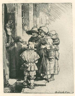 Charles Amand Durand after Rembrandt, Beggars Receiving Alms at the Door of a House, Engraving-ZCI-2029080