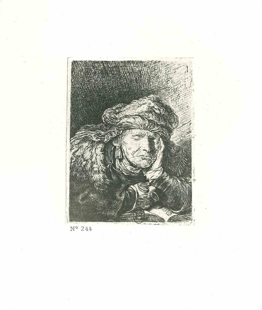 Charles Amand Durand after Rembrandt, Old Woman Sleeping, Engraving, 19th Century