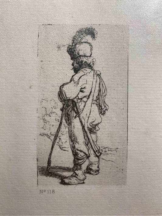 Charles Amand Durand after Rembrandt, Polander Leaning on a Stick, Engraving, 19th Century