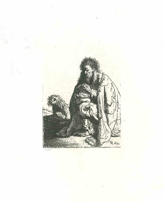 Charles Amand Durand after Rembrandt, Seated Beggar and His Dog, Engraving, 19th Century