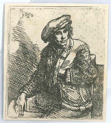 Charles Amand Durand after Rembrandt, Zittende Jongeman Met Een Tas, 19th Century, Engraving-ZCI-1781894