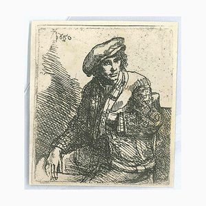 Charles Amand Durand after Rembrandt, Zittende Jongeman Met Een Tas, 19th Century, Engraving-ZCI-1781894