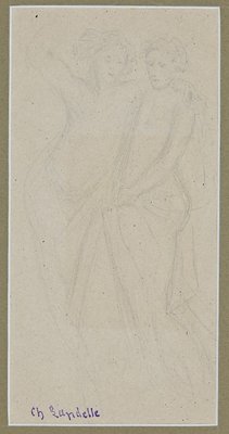 Charles Laudelle - Two Figures - Original Pencil on Paper - Early 20th Century-ZCI-872260