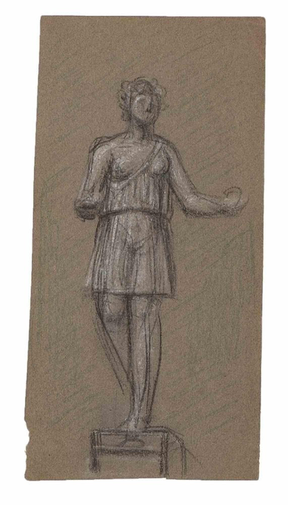 Charles Moulin, Sketch for a Sculpture, Original Drawing, Early 20th-Century