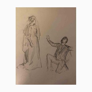 Charles Paul Renouard, The Proposal, Original Pencil Drawing, Early 20th Century-ZCI-1395333