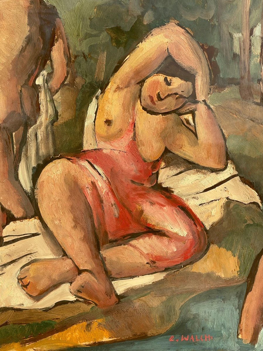 Charles Walch, Bathing in the River, Gouache