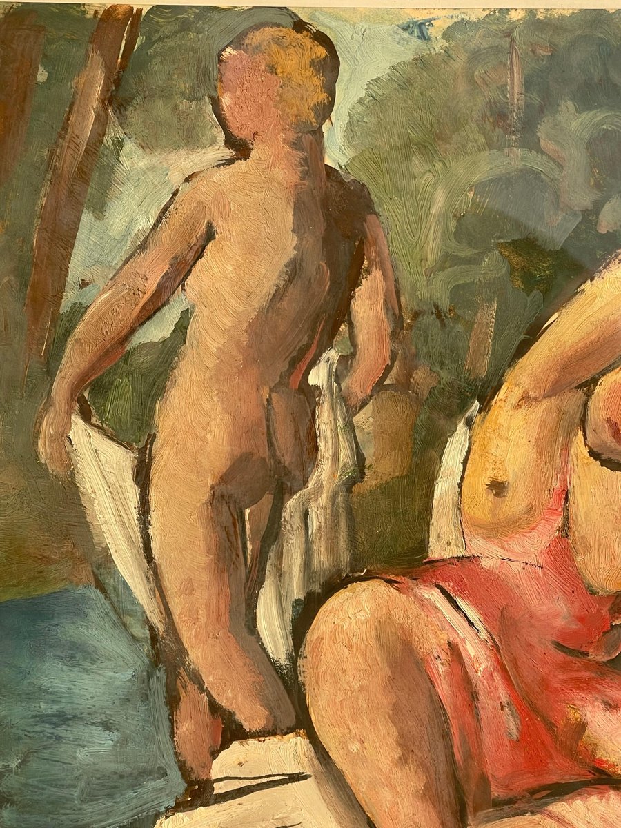 Charles Walch, Bathing in the River, Gouache