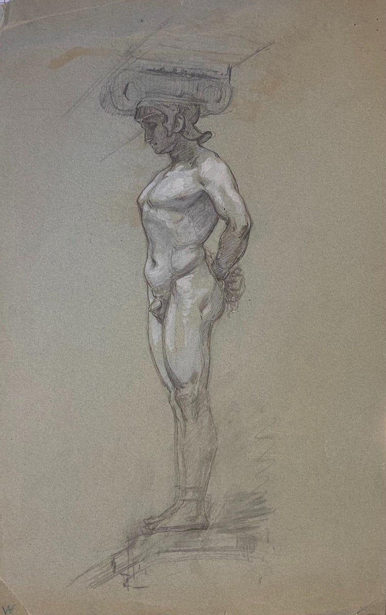 Charles Walch, Study for Caryatid, Pencil, Early 20th Century