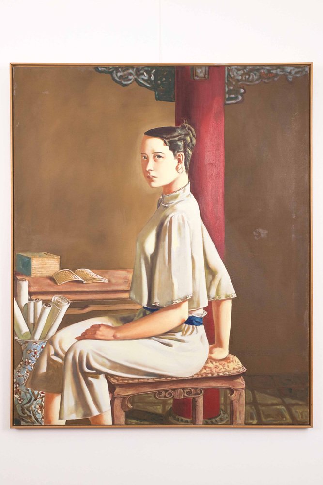 Chen Yun Wang, Woman in Front of Column, 1991, Oil on Canvas