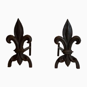 Chenets with Cast Iron and Wrought Iron Lilies, 1970s, Set of 2-BA-1479950