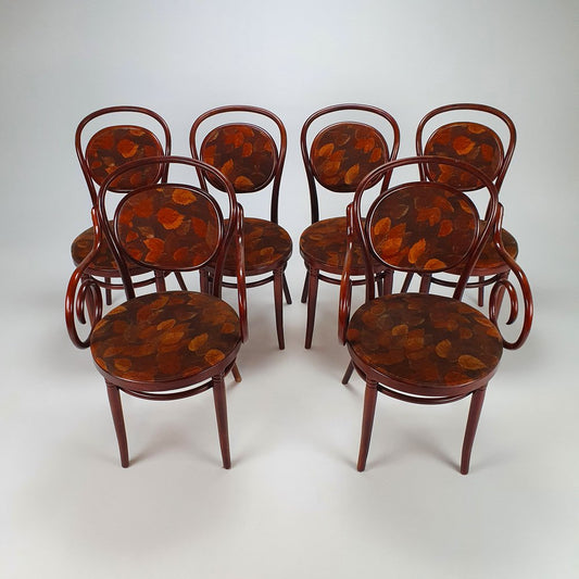 Cherry Coloured Bentwood Dining Chairs, 1970s, Set of 6