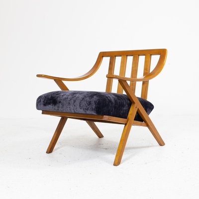 Cherry Wood and Velvet Armchair, 1960s-SXX-1808378