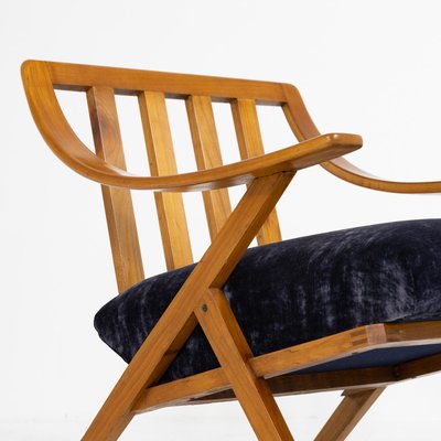 Cherry Wood and Velvet Armchair, 1960s-SXX-1808378