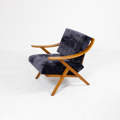 Cherry Wood and Velvet Armchair, 1960s-SXX-1808378