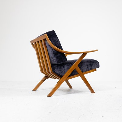 Cherry Wood and Velvet Armchair, 1960s-SXX-1808378