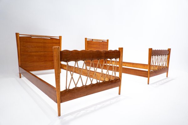 Cherry Wood Beds by Guglielmo Pecorini, Italy, 1940s, Set of 2-FGA-1133454