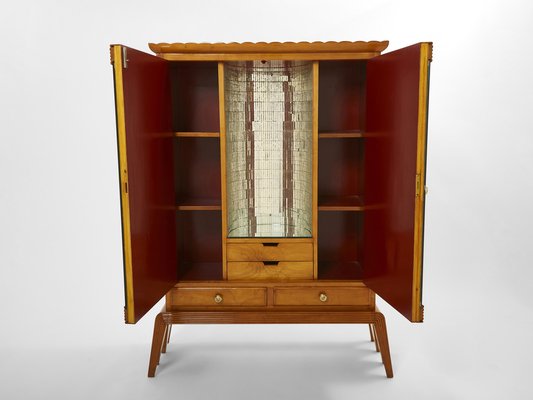 Cherry Wood Mirrored Bar Cabinet by Osvaldo Borsani for ABV, 1940-YJA-1397594