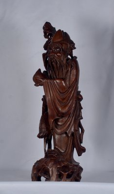 Cherry Wood Sculpture of Shou Lao Shou Xing God of Longevity-VHF-1772351