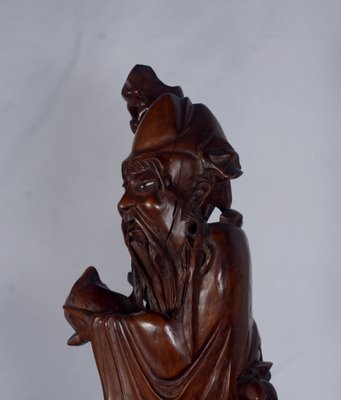 Cherry Wood Sculpture of Shou Lao Shou Xing God of Longevity-VHF-1772351