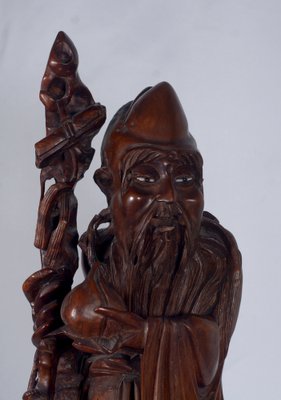 Cherry Wood Sculpture of Shou Lao Shou Xing God of Longevity-VHF-1772351