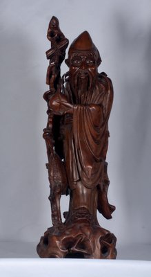 Cherry Wood Sculpture of Shou Lao Shou Xing God of Longevity-VHF-1772351