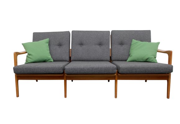 Cherry Wood Sofa with Green Cushions, 1960s-PF-852159