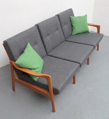 Cherry Wood Sofa with Green Cushions, 1960s-PF-852159