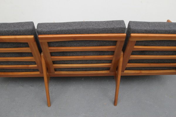 Cherry Wood Sofa with Green Cushions, 1960s-PF-852159