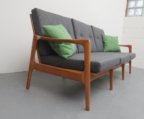 Cherry Wood Sofa with Green Cushions, 1960s-PF-852159