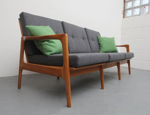 Cherry Wood Sofa with Green Cushions, 1960s-PF-852159