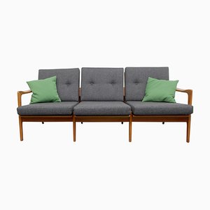 Cherry Wood Sofa with Green Cushions, 1960s-PF-852159