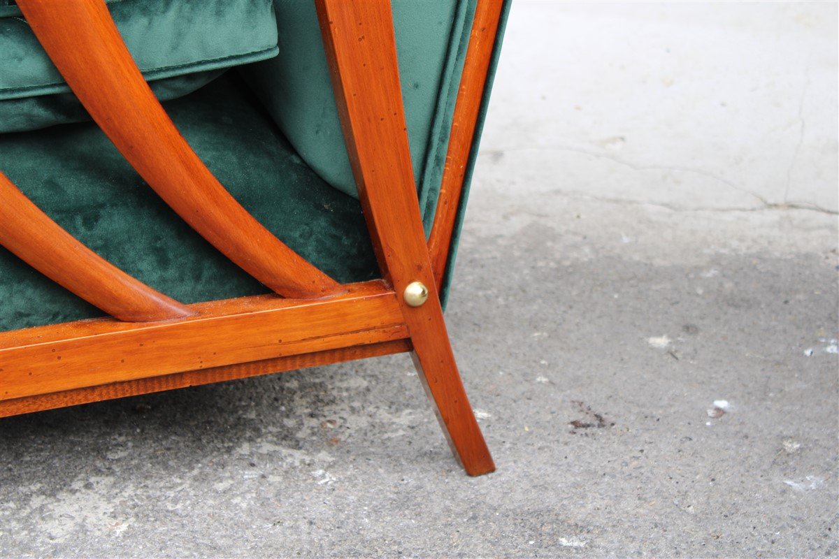 Cherrywood & Forest Green Velvet Lounge Chairs by Paolo Buffa, 1950s, Set of 2