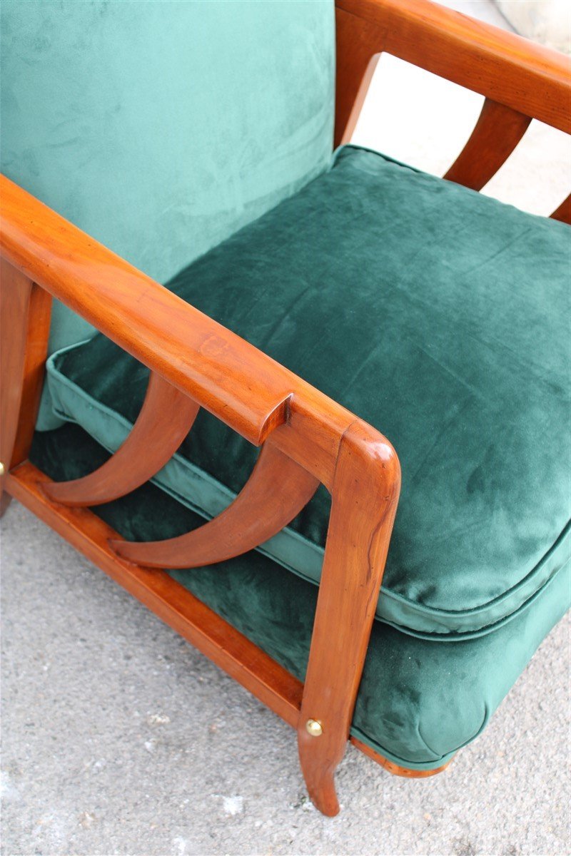 Cherrywood & Forest Green Velvet Lounge Chairs by Paolo Buffa, 1950s, Set of 2