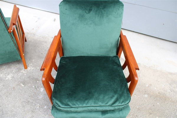 Cherrywood & Forest Green Velvet Lounge Chairs by Paolo Buffa, 1950s, Set of 2-EH-866289