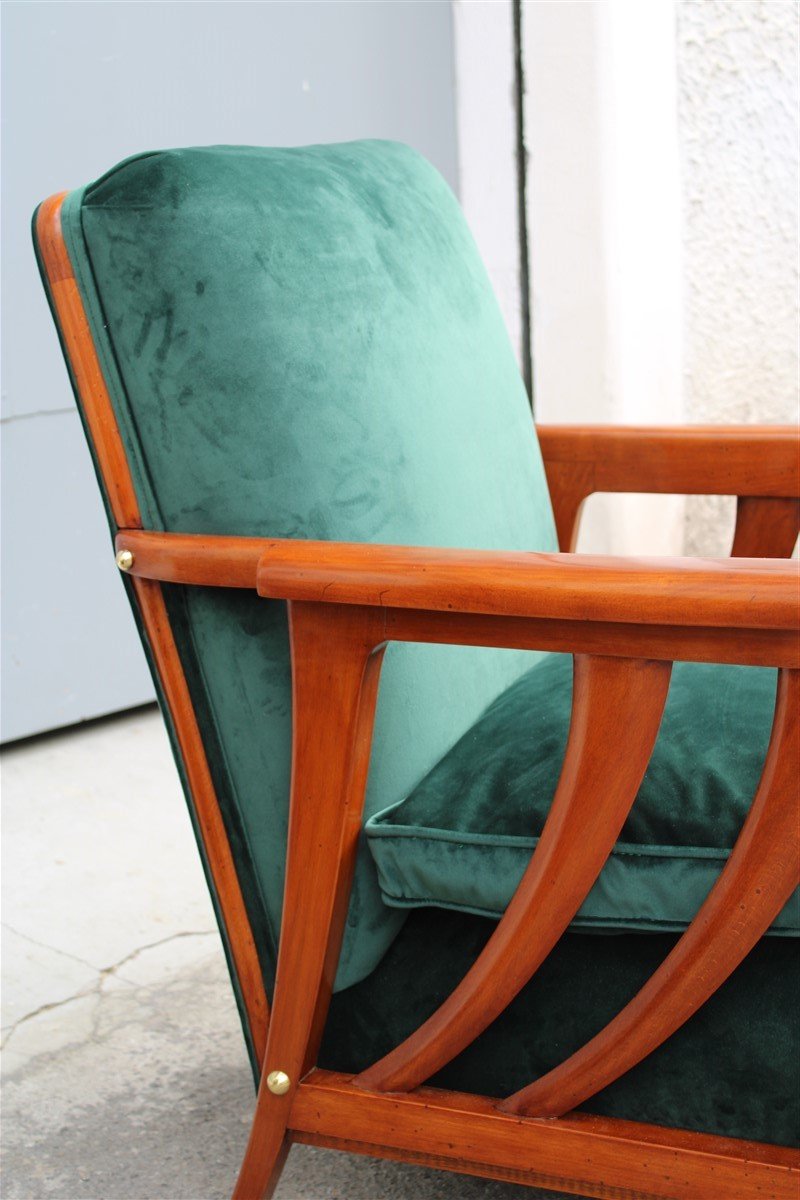 Cherrywood & Forest Green Velvet Lounge Chairs by Paolo Buffa, 1950s, Set of 2