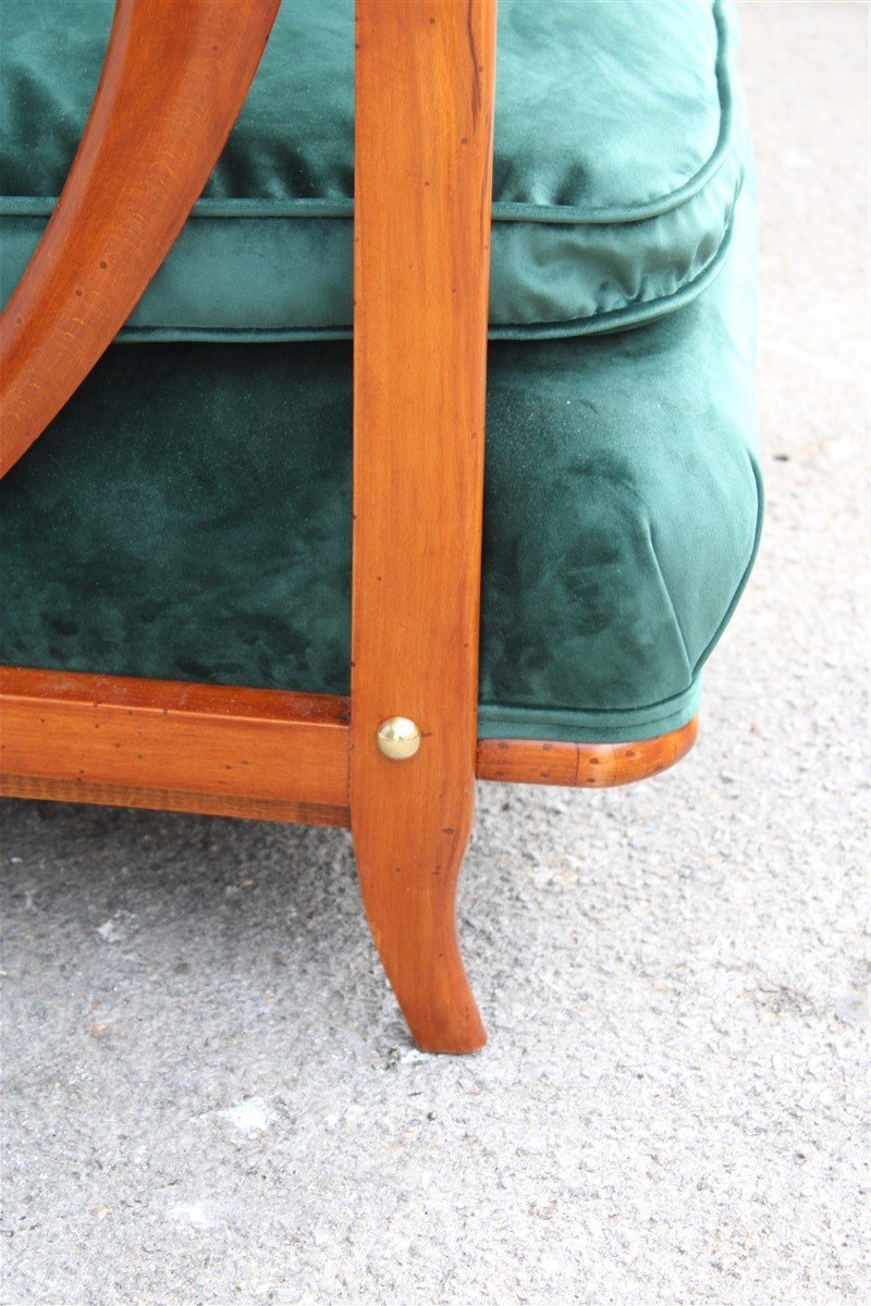 Cherrywood & Forest Green Velvet Lounge Chairs by Paolo Buffa, 1950s, Set of 2