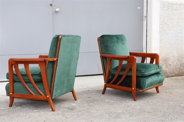 Cherrywood & Forest Green Velvet Lounge Chairs by Paolo Buffa, 1950s, Set of 2-EH-866289