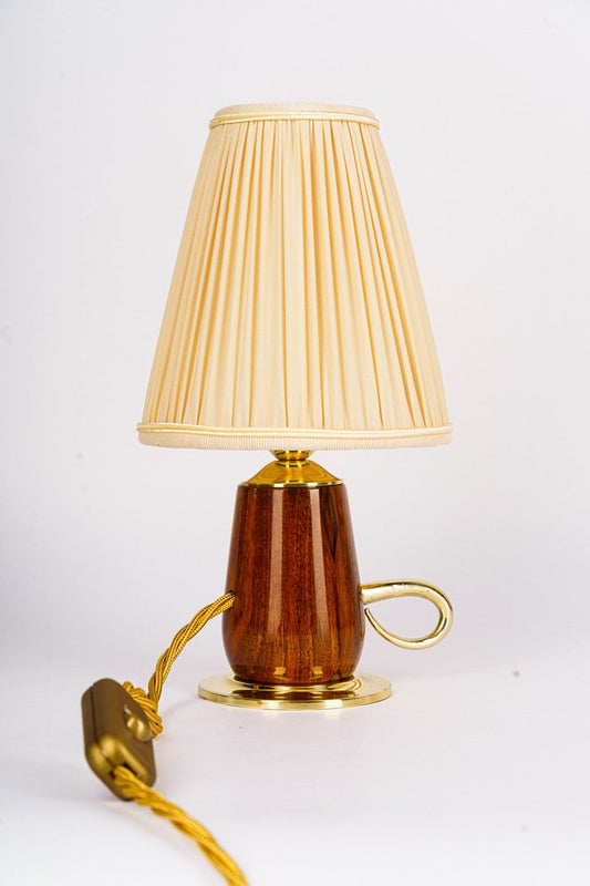 Cherrywood Table Lamp with Fabric Shade by Rupert Nikoll, Vienna, Austria, 1950s