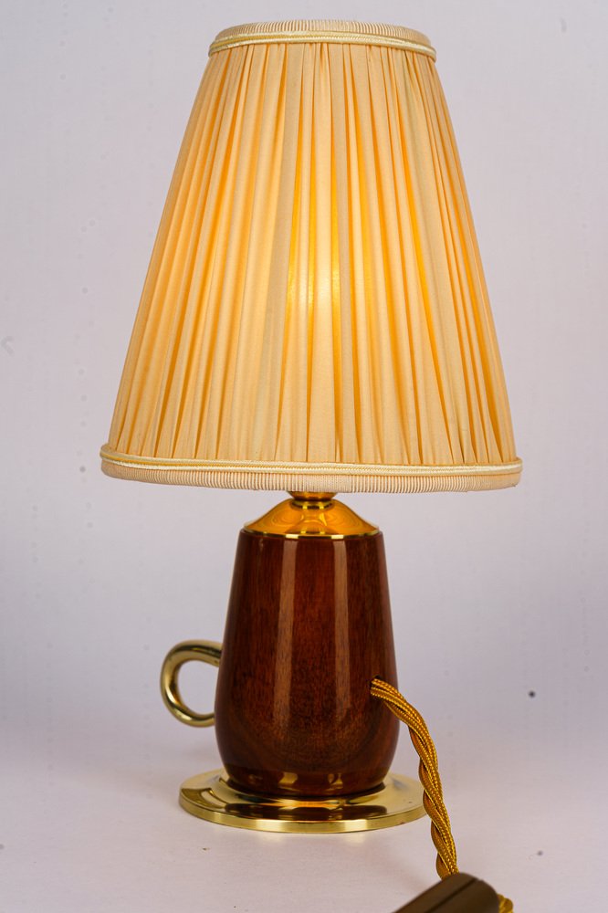 Cherrywood Table Lamp with Fabric Shade by Rupert Nikoll, Vienna, Austria, 1950s