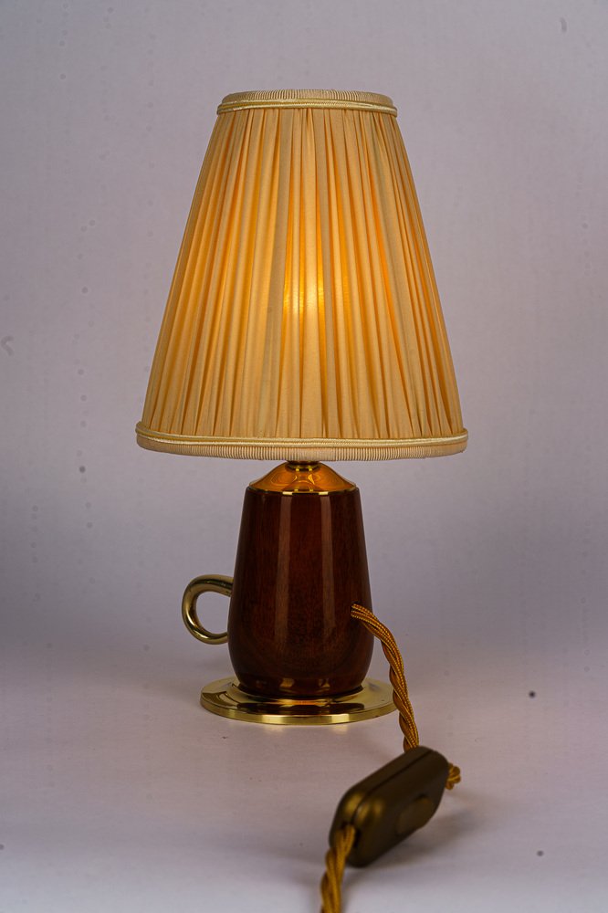 Cherrywood Table Lamp with Fabric Shade by Rupert Nikoll, Vienna, Austria, 1950s