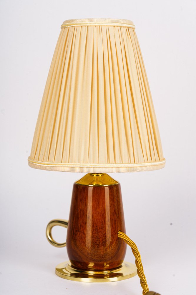 Cherrywood Table Lamp with Fabric Shade by Rupert Nikoll, Vienna, Austria, 1950s