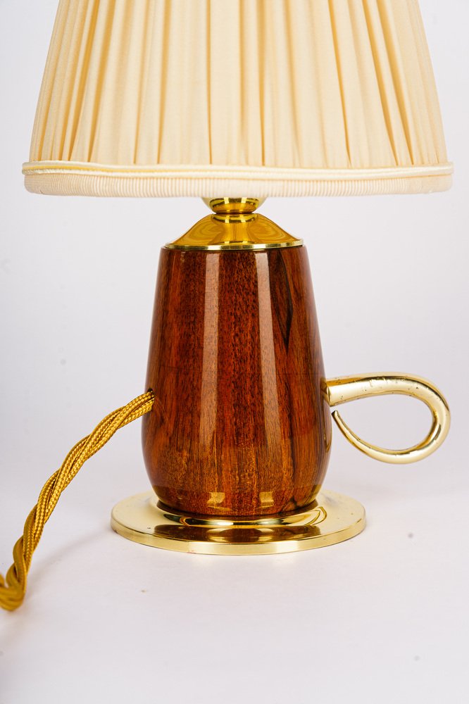 Cherrywood Table Lamp with Fabric Shade by Rupert Nikoll, Vienna, Austria, 1950s