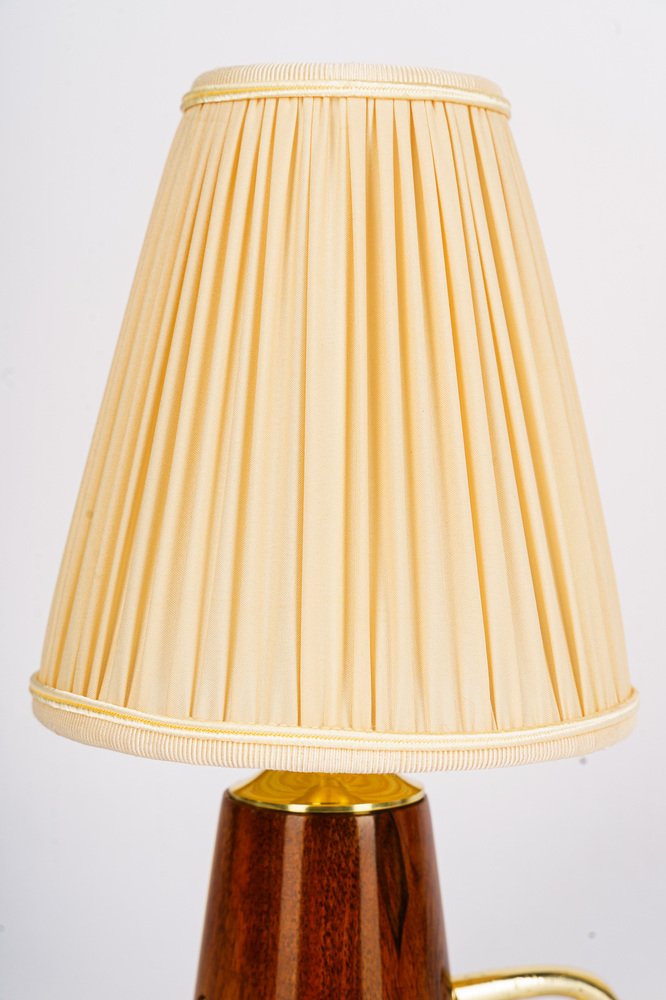 Cherrywood Table Lamp with Fabric Shade by Rupert Nikoll, Vienna, Austria, 1950s